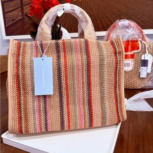 Antonio Melani ICONIC Striped Tan and Pink WOVEN Women's Bag